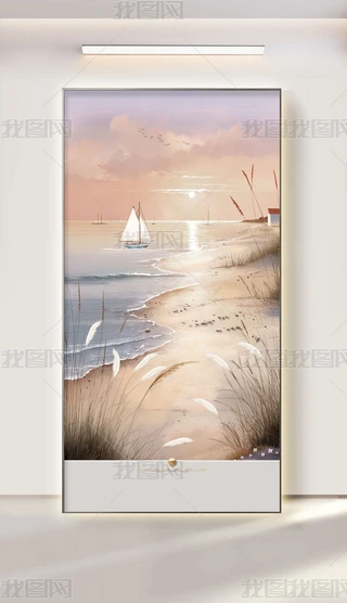 新中式禅意玄关装饰画原木风壁画走廊挂画竖版2下载-编号26088449