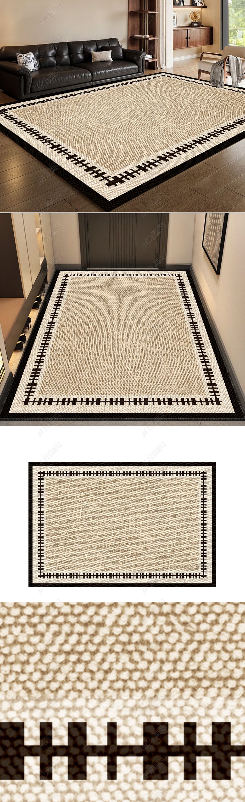 原创法式客厅地毯现代简约轻奢几何奶油高端地垫图案设计