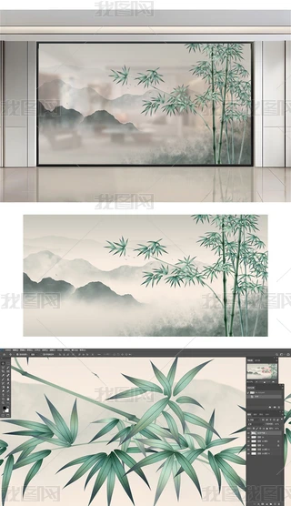 竹子山水圖 横画竹子山水专题模板-横画竹子山水图片素材下载-我图网