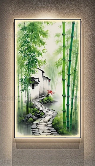 山水竹林画图片大全-山水竹林画背景图片-我图网