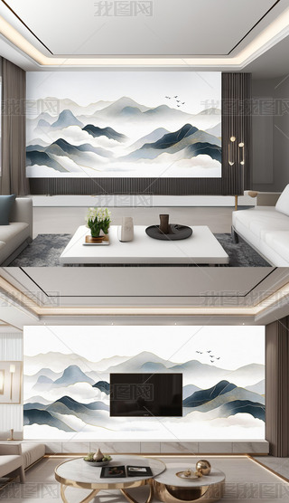 ����ʽ�⾳ˮīɽˮ���羰���ӱ���ǽ�ڻ���ֽ