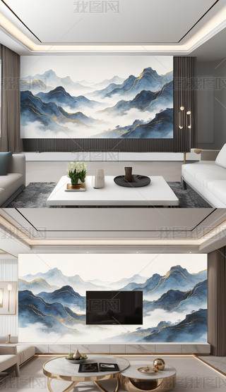 ����ʽ��ɫ����ˮīɽˮ�����ӱ���ǽ�ڻ���ֽ