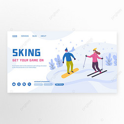 滑雪运动卡通插画模板横幅