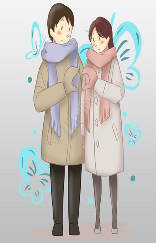 情人节比心的情侣插画