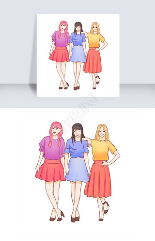 闺蜜三人行卡通专题模板-闺蜜三人行卡通图片素材下载-我图网