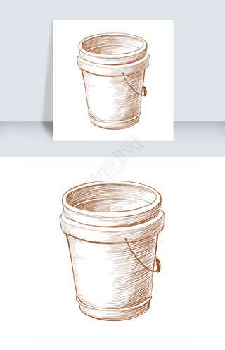 手绘线描水桶插画