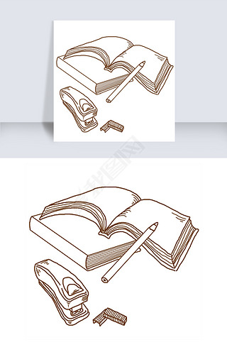 线描订书机文具插画