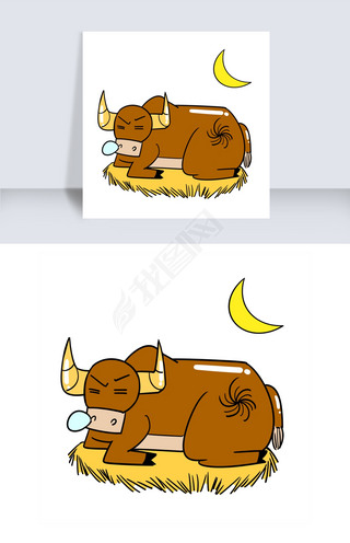 睡觉的牛卡通插画