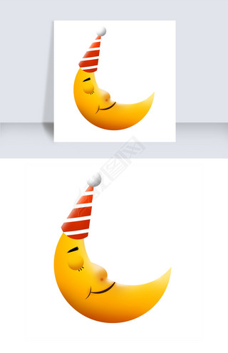 手绘戴红色帽子的月亮