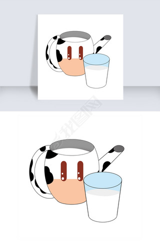 卡通牛奶壶杯子插画