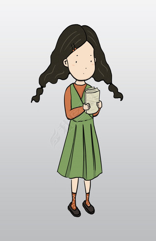 站着看书的可爱女孩