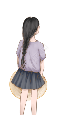 麻花辫女孩背影
