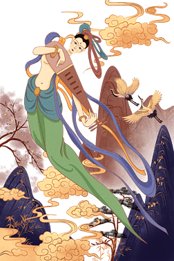 敦煌飞天国潮中国风祥云山水飞天乐女