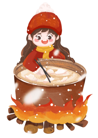 冬至大雪女孩煮饺子