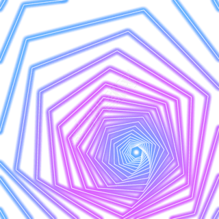 空间六边形图免抠元素|粉紫色蓝色霓虹光感发光六边形螺旋空间透视