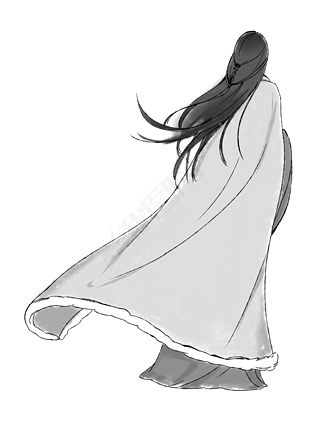 古风人物背影铅笔画免抠元素|水墨古风武侠人物背影