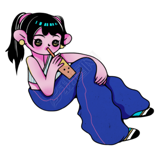 潮流喝奶茶饮品手持杯子女孩撞色