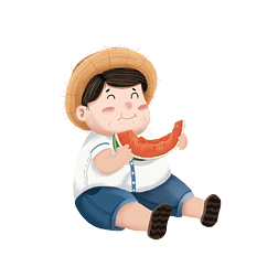 三伏天男孩吃西瓜