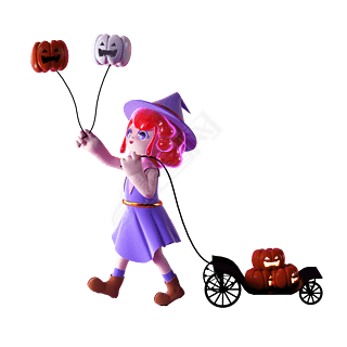 万圣节可爱3d立体小魔女女巫卡通人物形象