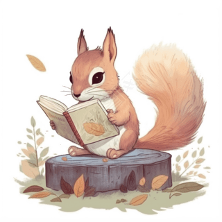 北欧风绘本插画类可爱小动物形象看书小松鼠