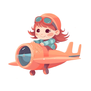 卡通可爱坐飞机小女孩