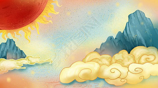 中国风神话故事国潮风手绘背景素材图