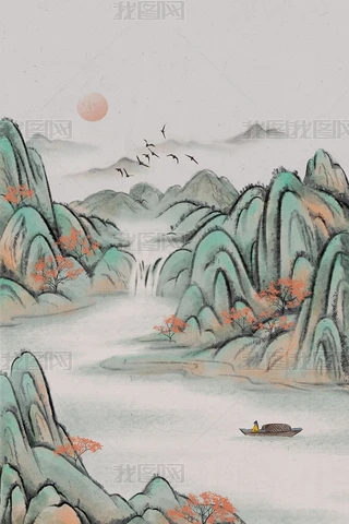 彩色山水圖 夕暮れの湖畔 【透明水彩風景画】 ／ Laleside in twilight time