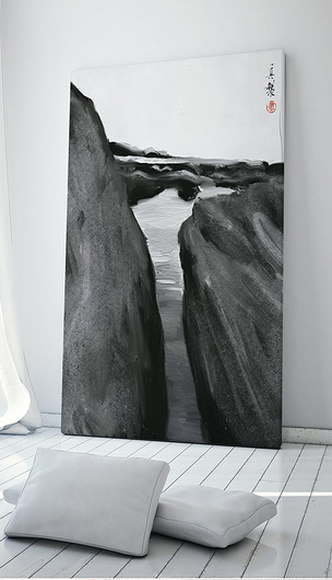现代抽象油画黑白山水画风景画客厅装饰画