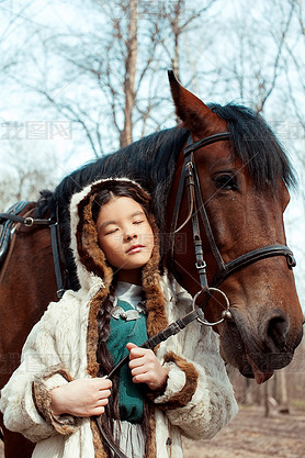 Mongolian girl with horse