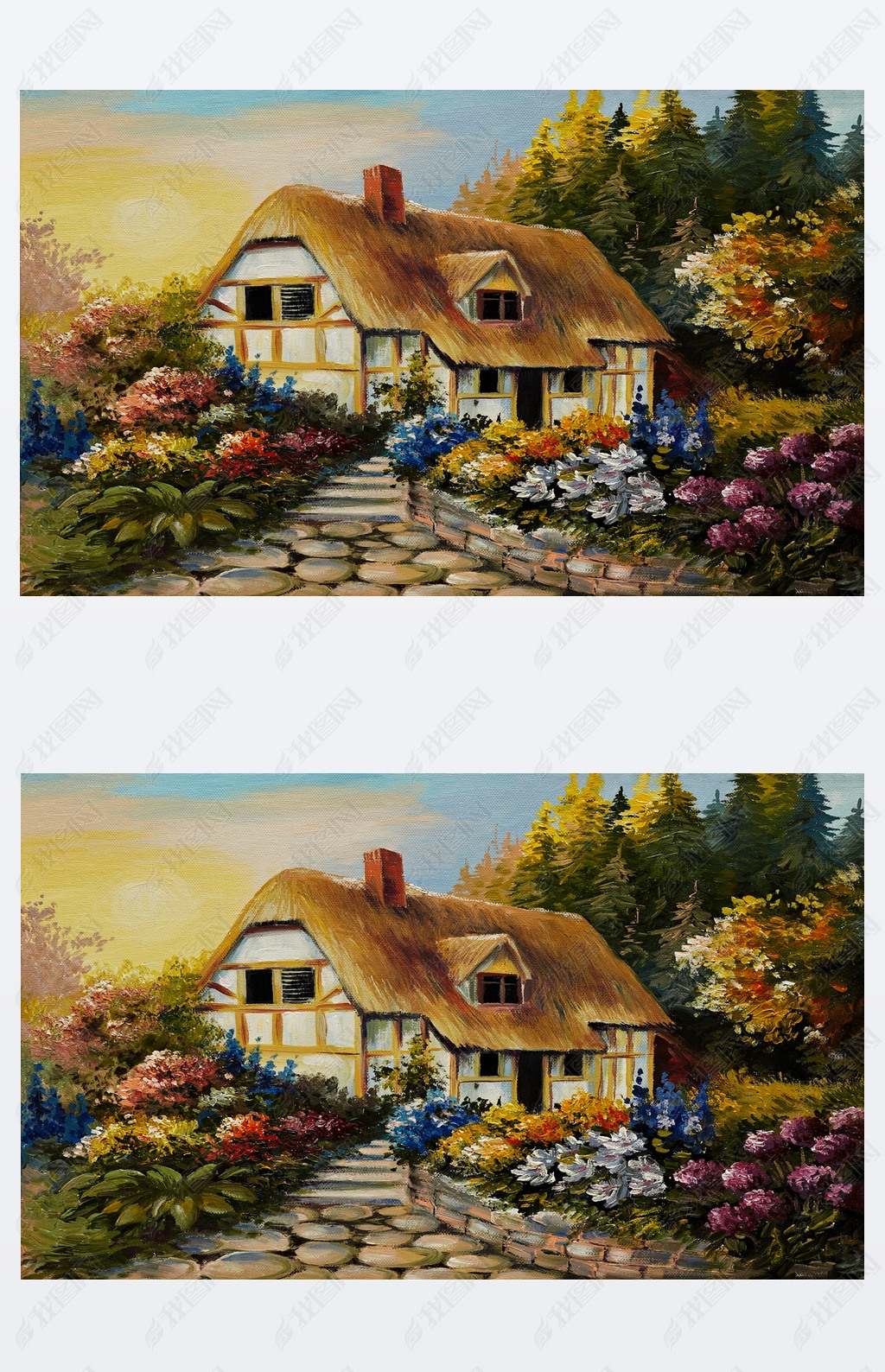 油画的童话房子,艺术作品