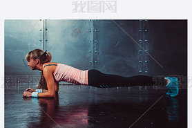 Slim fitness young woman Athlete girl doing plank exercise concept training workout crossfit gymnast