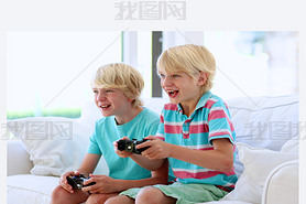 Two boys playing video games