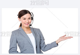 Customer services consultant with hand presentation