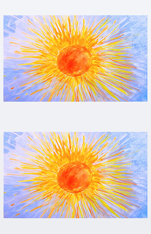 用手画水粉.太阳和天空