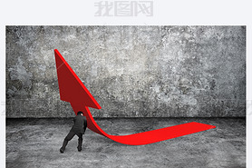 Man pushing red trend 3D arrow up