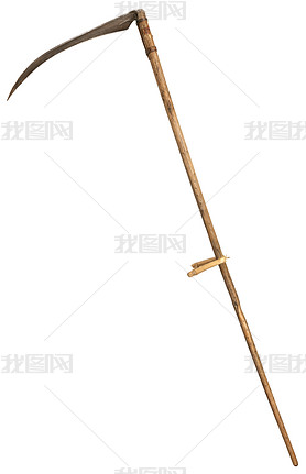 Old vintage scythe for grass isolated on white background. symbol of death.  