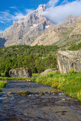 River and mount vertical composition