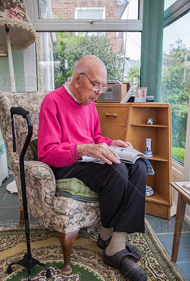 95 years old English man portrait in domestic interior