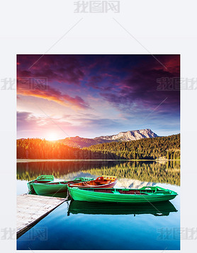 Boats on Black lake in Durmitor national park