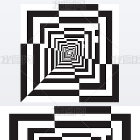 A black and white relief tunnel. Optical illusion illustration.