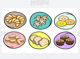 A Set of Fresh Bakery on Round Background