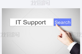 finger pushing blue web search button it support