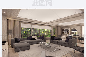 3D rendering of  living room of a country house