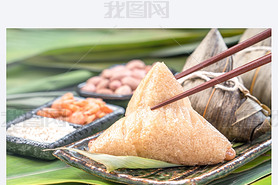 Close up, copy space, famous chinese tasty food in dragon boat (duan wu) festival, steamed rice dump