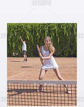 Two athletes on tennis court