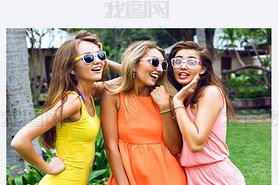 outdoor portrait of three young women