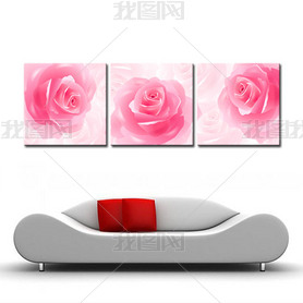 粉红玫瑰 客厅无框装饰画矢量图片模板 