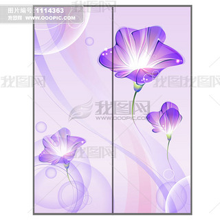 紫色梦幻花朵 漂亮移门图矢量模板下载