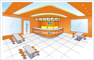 原创快餐厅室内cdr效果图版权可商用