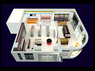 原创便利店鸟瞰图版权可商用